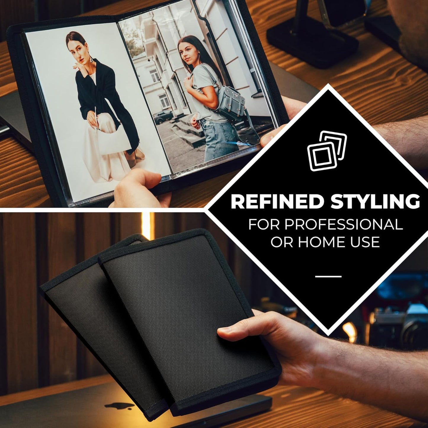 Dunwell 4x6 Photo Album (2-Pack, Black), Mounting Paper, Small 4 x 6 Art Portfolio Presentation Binder, 24 Clear Sleeves Show 48 Pages, Professional Picture Book for Artwork, Postcards