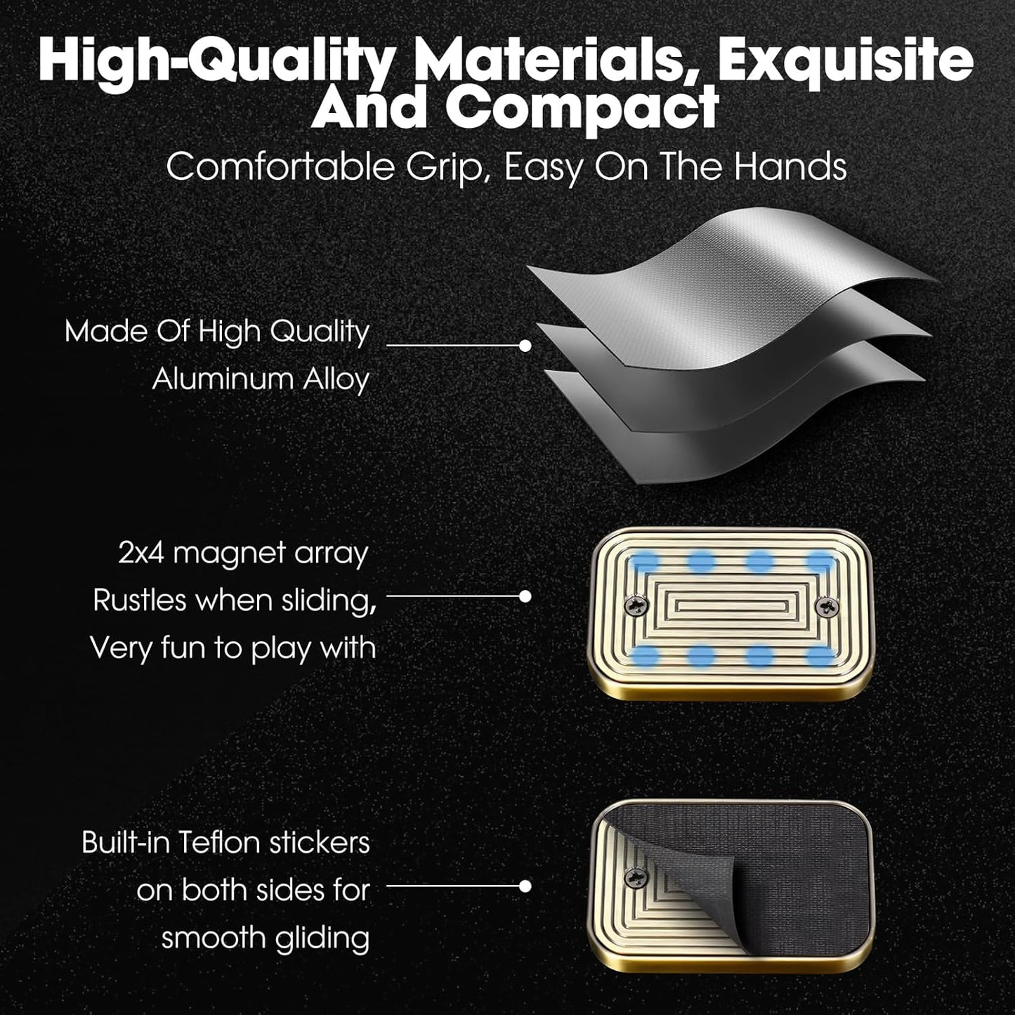 Fidget Slider Metal Magnetic Fidget Toys Adults for Stress Relief Building Blocks (Metallic)