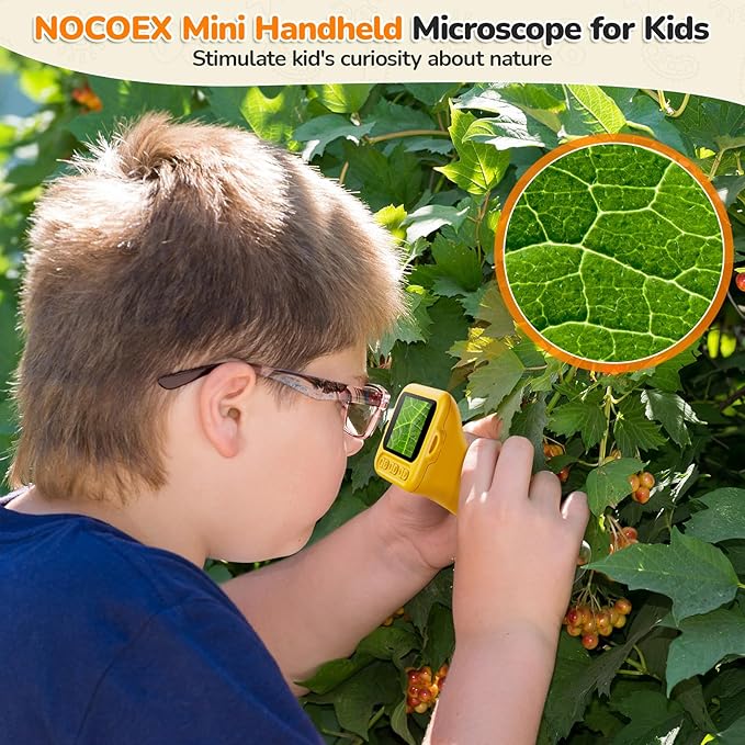 NOCOEX 1000X Handheld Kids Microscope for Edu Gift - 8 LED Light Portable Microscope for Kids, Photo & Video Mini Digital Micro Scope, Type C Charging 2'' Screen Windows & Mac OS for Age 3-12 Student