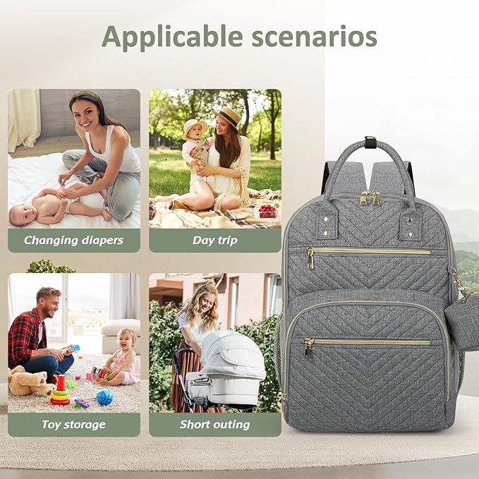 Diaper Bag Backpack,Baby Essentials Diapers Bag with Pacifier Case,Multipurpose Stylish Large Capacity Travel Backpack for Baby Girl/Boy(L-Grey)