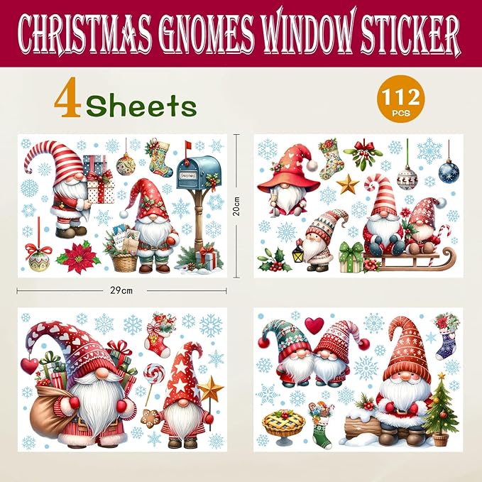 Christmas Window Clings, Gnome Window Stickers,Window Decals Snowflake, Gnome Christmas Truck, Home Decorations,Thanksgiving Xmas Gifts,Kitchen, Living Room, Bedroom Window Stickers