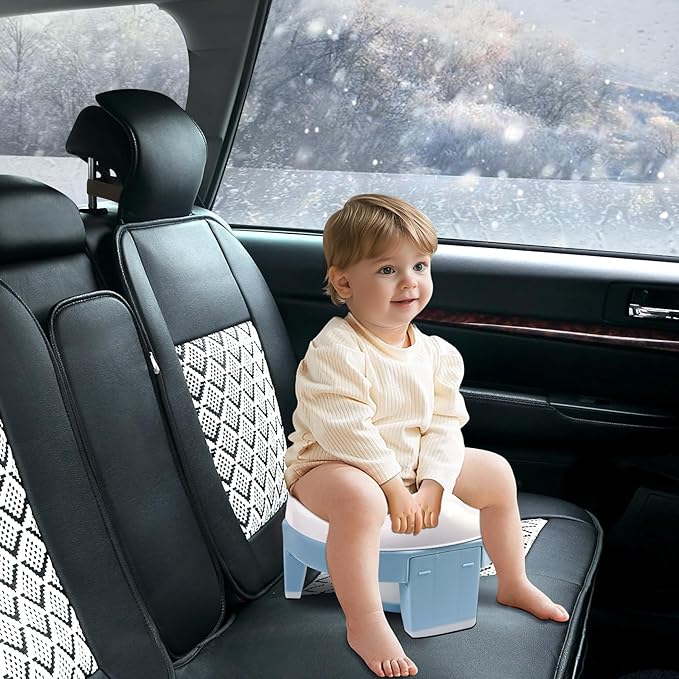 MCGMITT Potty Training Toilet Seat for Toddlers Boys Girls, Portable Baby Toilet Folding Kids Potty Chair Cover with Splash Guard for Travel, Including 3 Non-Slip Feet and Storage Bag (Blue)