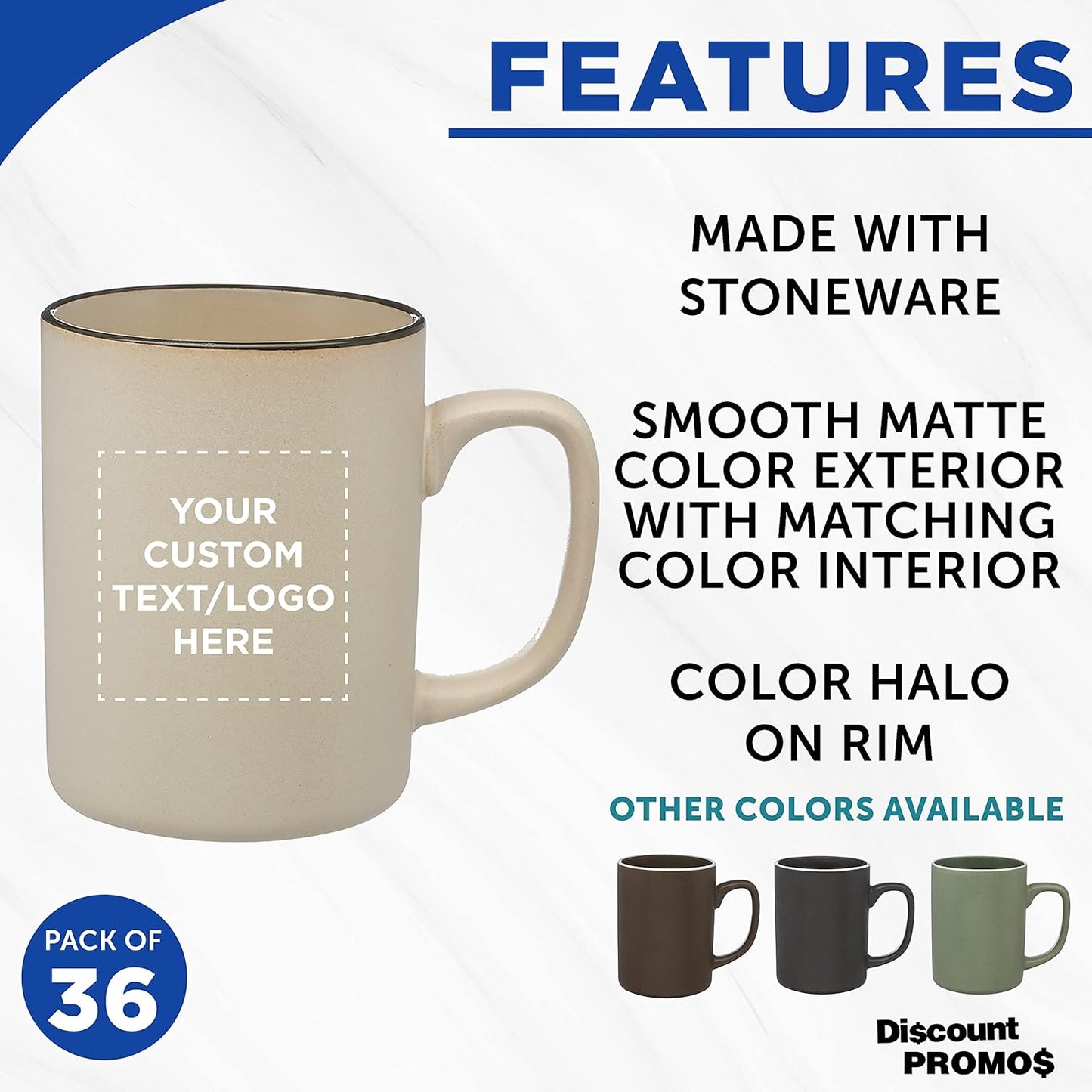 Custom El Grande Matte Ceramic Mugs 20 oz. Set of 36, Personalized Bulk Pack - Perfect for Tea, Espresso, Cappuccino, Hot Cocoa - Beige