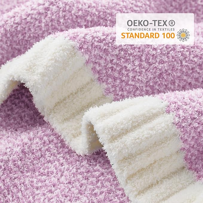 Snuggle Sac Light Purple Throw Blanket for Couch, Super Soft Warm Lavender Blankets Cozy Knit Fuzzy Plush Lightweight Throws for Sofa, Bed,Living Room, Heather Lilac, 50x60 inches