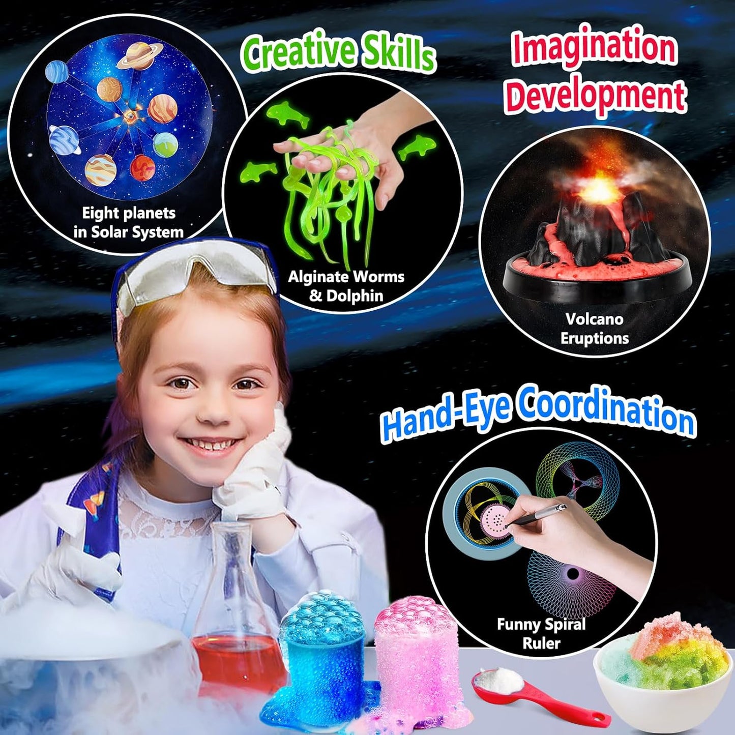 UNGLINGA 250+ Science Experiments Kits for Kids, Boys Girls Toys Birthday Gifts Ideas, Chemistry Set, S.T.E.M Educational Project, Volcano Scientist Kit