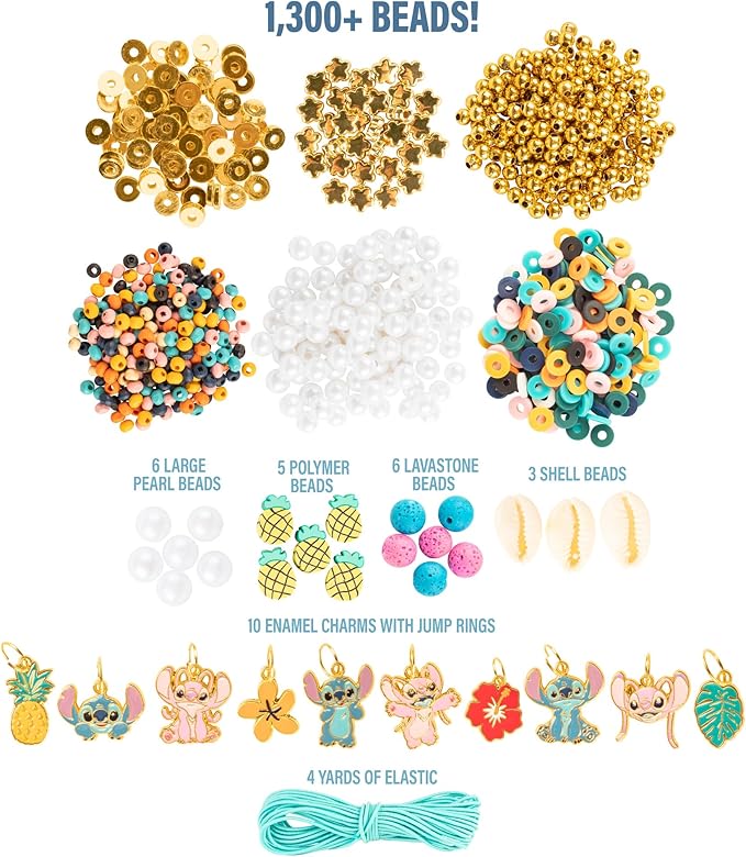 Fashion Angels Disney Stitch Cute & Feisty Jewelry Design Kit - Makes 10+ Charm Bracelets with 10 Enamel Charms, Themed Beads, an Assortment of Metallic and Wooden Beads! Ages 8 and Up