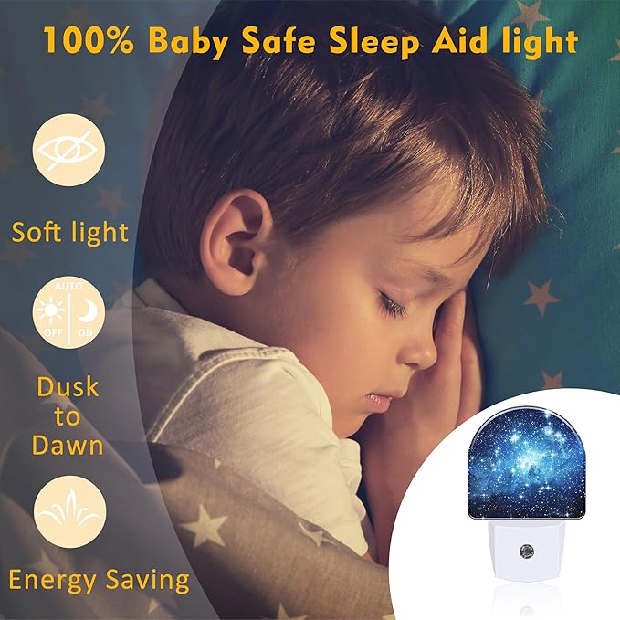 Galaxy Space with Stars Night Light, Deep Universe Nebula Dusk to Dawn Night Light Plug in,0.5w Energy Saving Sleep Friendly NightLight for Kids Boys Girls Home Decor