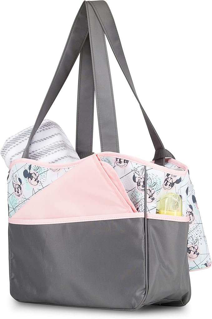 Disney Cudlie Diaper Tote Bag for Moms | Large Spacious Travel Diaper Tote for Baby Boy and Girl | 17-Inches Wide Multi-Functional Baby Bag with Cute Patterns