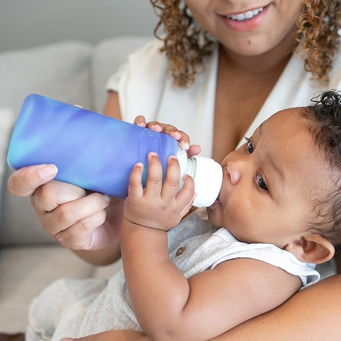 Dr. Brown's Anti-Colic Options+ Narrow Glass Baby Bottles with Silicone Sleeves, Blue, Glow, Mint, BPA-Free, 8 oz/250 mL, 0m+, 3-Pack