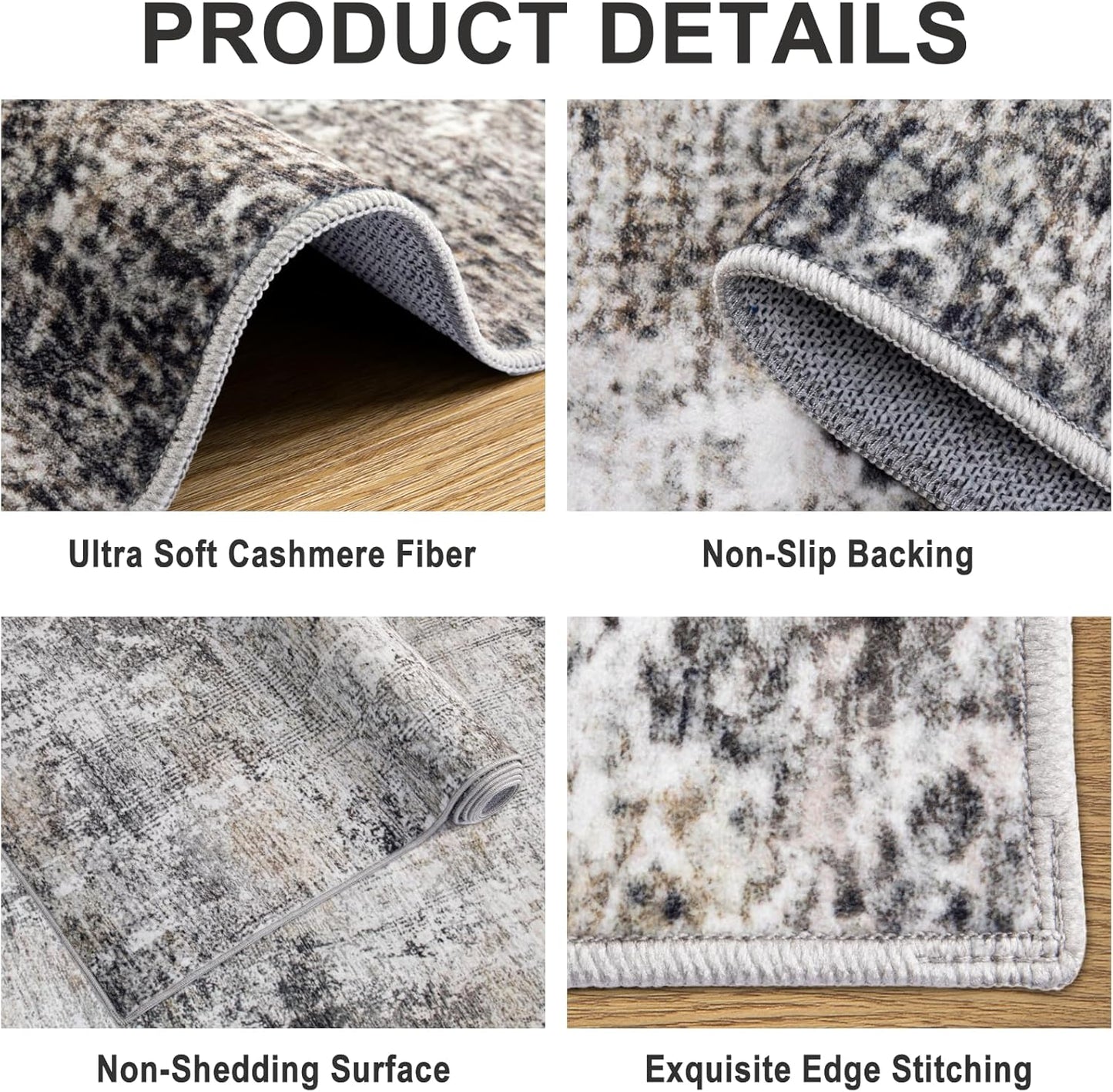 8x10 Area Rugs for Living Room - Washable Rug Modern Abstract Soft Large Neutral Non-Slip Carpet Indoor Floor Thin Carpets for Bedroom Dining Room Farmhouse Nursery Home Office Brown Black Grey