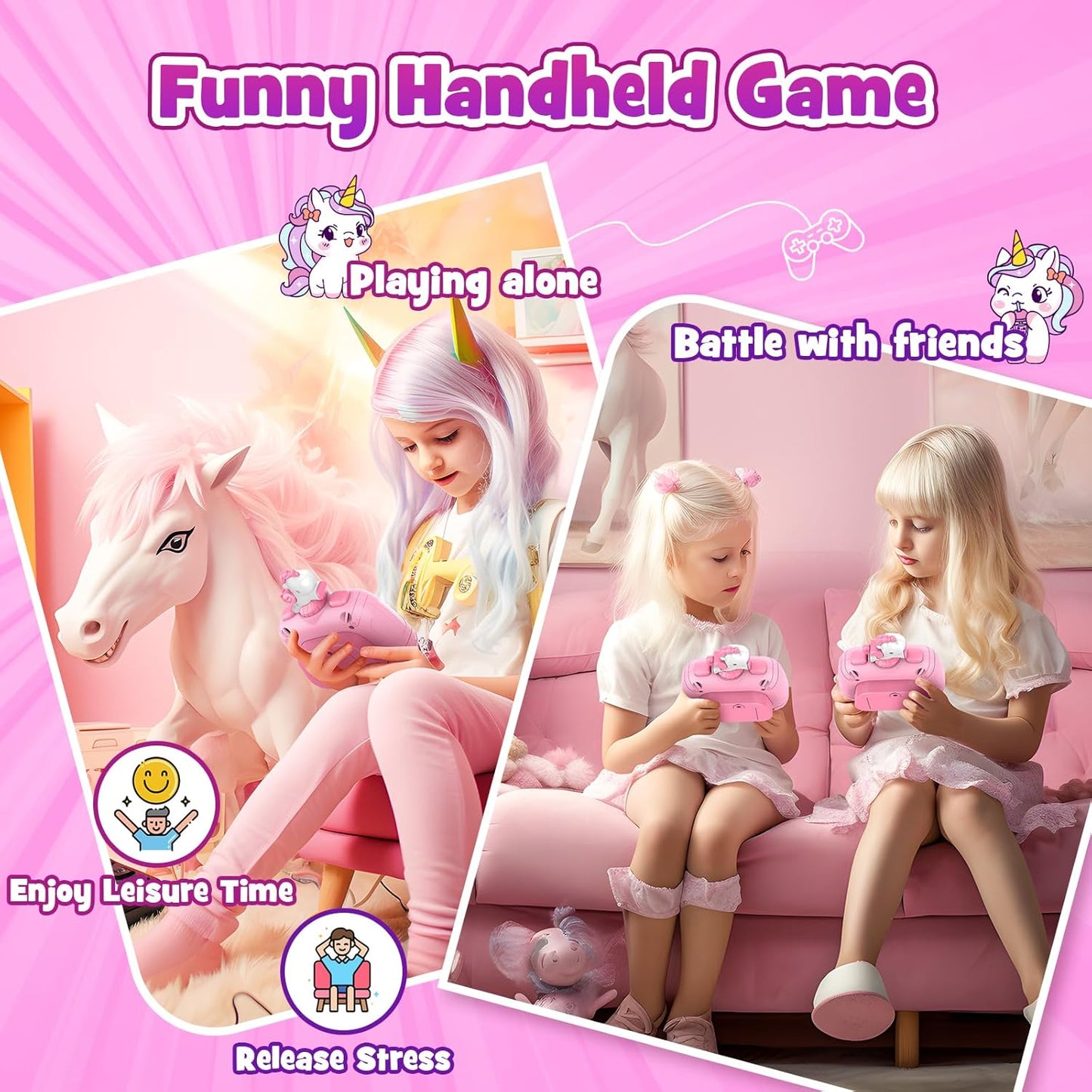 Unicorn Kids Fidget Game Toys: Pop Quick Push Handheld Games for Kid 4 5 6 7 8 9 10 11 12Year Old Girls Birthday Gifts Autism Sensory Toy for Girl Ages 6-8-12 Toddler Travel Toy Girls Popping Game