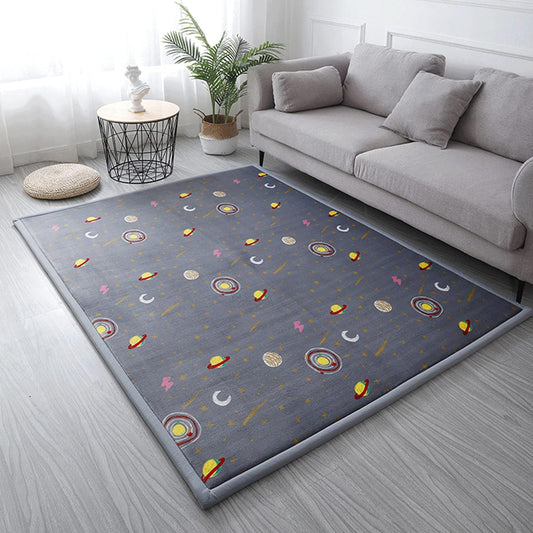 Loartee Coral Velvet Area Rug - 1" Thick Memory Foam Baby Play Mat, Washable Toddler Carpet, Home Decor for Living Room, Nursery, Kids Bedroom, Astral Gray, 4'11"x4'11"