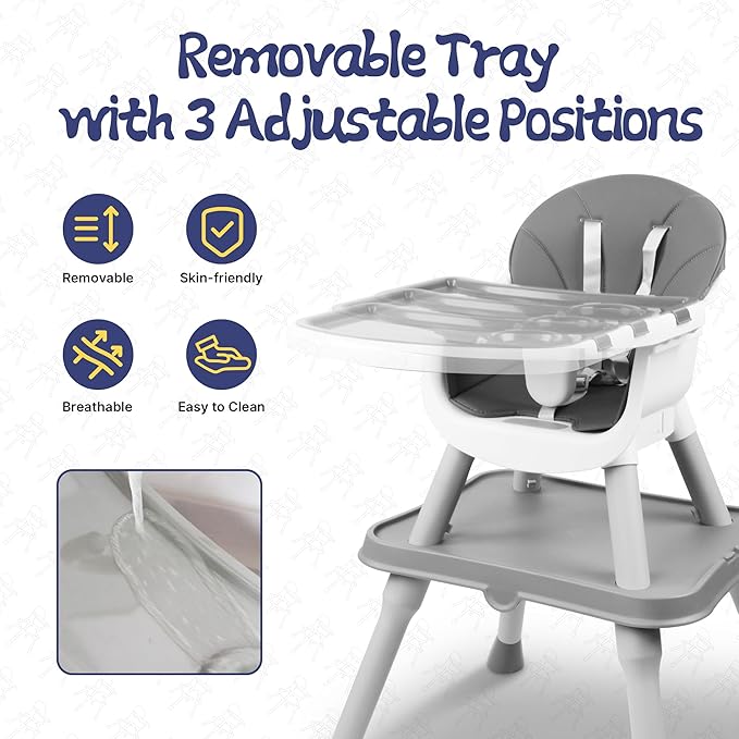 4 in 1 Baby High Chair, Toddler Chair with Removable Tray, Convertible High Chairs for Babies and Toddlers, Kids Learning Table, Building Block Table, Dining Booster Seat with Safety Harness, Gray