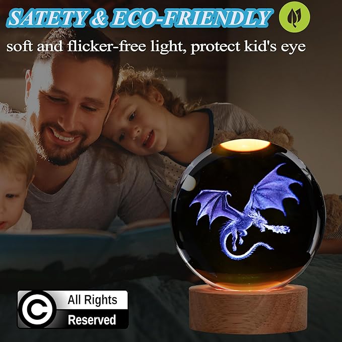 Dragon Night Light, 3.15 Inch (80mm) K9 Crystal 3D Lamp with Remote 16 Color for Birthday Xmas Cool Figurines Dragon Gifts for Room Decor Boys Girls