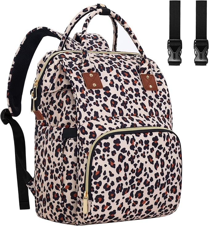 Diaper Bag Backpack Multi-Function Baby Bag With Large Capacity and Insulated Pockets Diaper Backpack Organizer Bag for Mom/Dad, Leopard