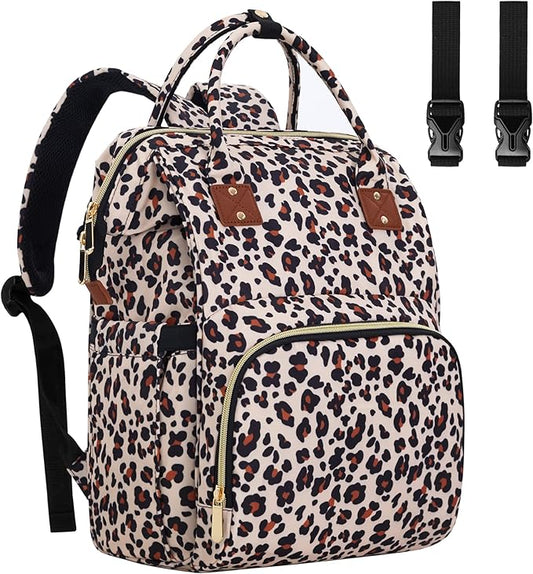 Diaper Bag Backpack Multi-Function Baby Bag With Large Capacity and Insulated Pockets Diaper Backpack Organizer Bag for Mom/Dad, Leopard