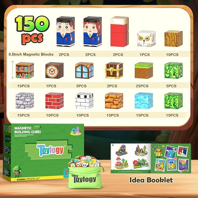 150PCS Magnetic Blocks - Build Mine Magnet World Forest Library Adventure Set, Building Toys for Boys Girls 3+, Magnetic Tiles Cubes Montessori Sensory Toys for Kids Ages 3-5 6-8 8-12 Kids Game Toys