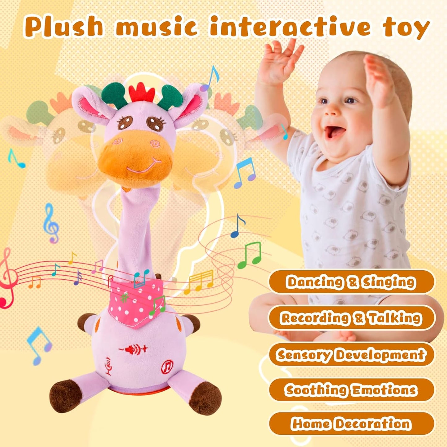 Dancing Giraffe Musical Toys Recording and Repeating Plush Baby Toys 6 to 12 Months Toys, Singing Talking Giraffe Baby Developmental Toy,Valentines Day Decor/Gift for Friend