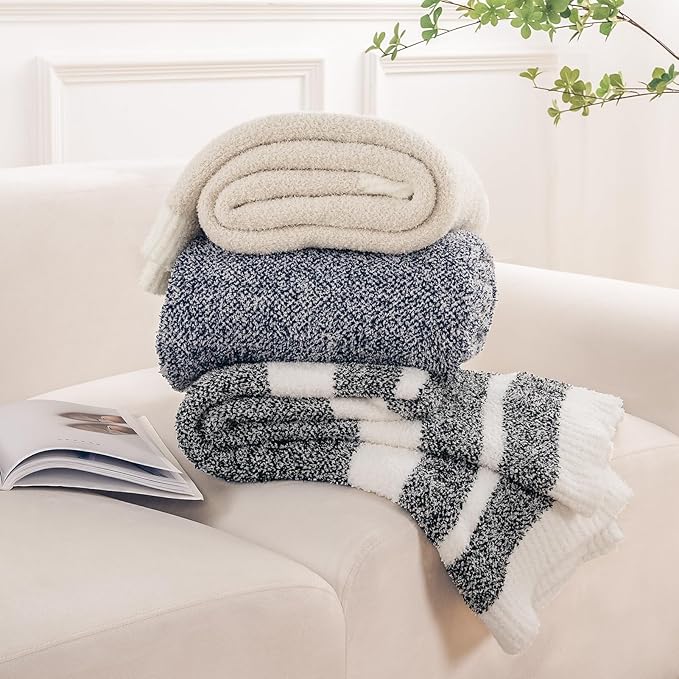 NEXHOME PRO Soft Throw Blankets for Couch, Reversible Warm Blankets Cozy Knit Blanket for Women, Fuzzy Plush Lightweight Throws for Sofa, Bed, Picnic, 50 x 60 inches