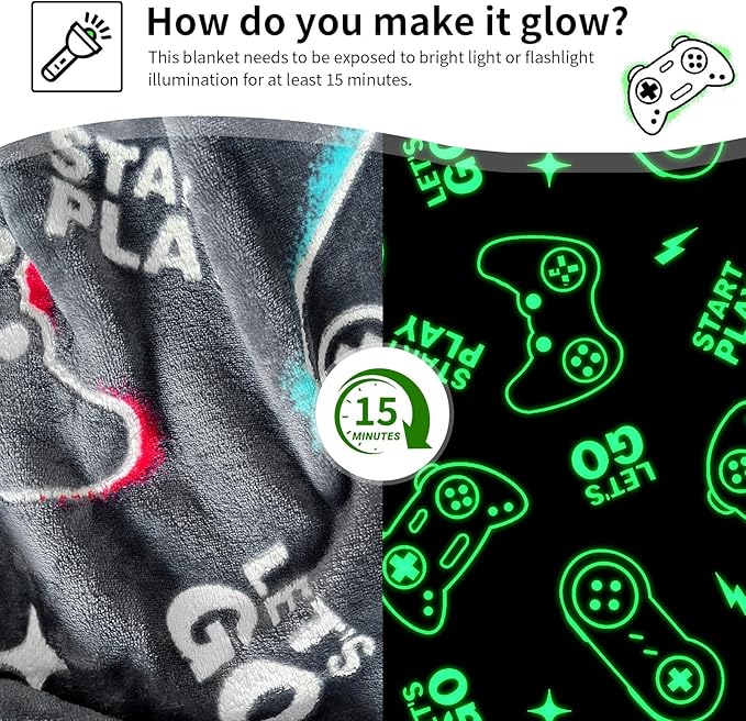 Gaming Blanket for Boys, Glow in The Dark Gamer Blankets, Gaming Gifts for Men, Cool Gamer Gifts for Teenage Boys, Birthday 50"x 60"
