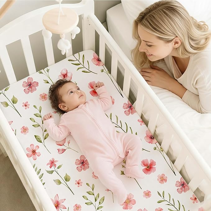 Baby Delight Bassinet Sheets 33x20 for Newton,Airclub,Maxi COSI,Angelbliss,Dream on Me,Mika,Harppa,Amke,ezebaby Rectangle Bassinet Mattress - Pink Floral 3 Pack Girl