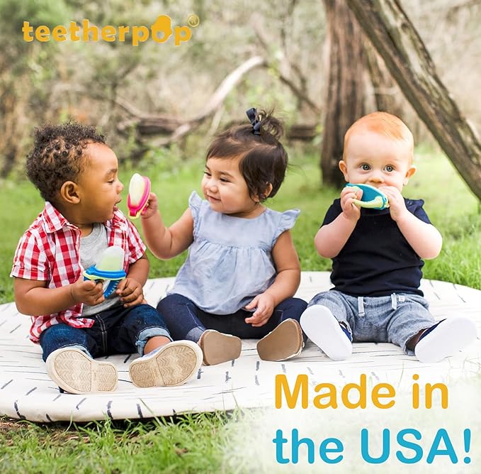 Teetherpop Fillable Silicone Teether for Babies – Breastmilk Popsicle Molds for Teething with Spill-Proof Sippy Slits – Freezable Baby Teethers for Liquids & Cooling Relief (3-Pack-Blue-Teal-Pink)