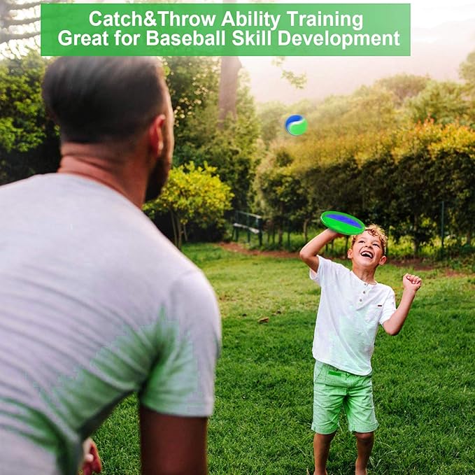 Jalunth Ball Catch Set Game Toss Paddle - Beach Toys Back Yard Outdoor Games Pool Backyard Target Throw Sticky Set Age 3 4 5 6 7 8 9 10 11 12 Years Old Boys Girls Kids Easter Gifts Green Blue 2 Pack