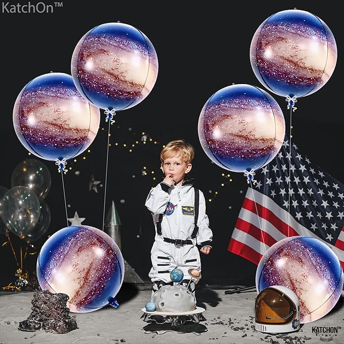 KatchOn, Big Galaxy Balloons - 22 Inch, Pack of 6, Earth Party Supplies | 360 Degree 4D Round Sphere Balloons for Space Themed Party Decorations | Planet Balloon for Outer Space Decorations