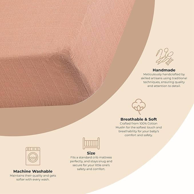 Crane Baby Fitted Sheet, Soft Cotton Fitted Sheet for Cribs and Nurseries, Beige Copper, 28”w x 52”h x 9”d