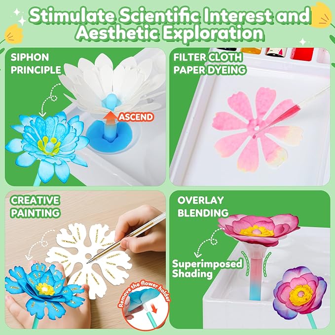 Paper Flower Science Kit, Kids DIY Arts and Crafts Color Changing Flowers Set, Flower-Dyeing Science Kits for Kids Age 8-12, Magic Flowers Paper for Girls 6 7 8 9 10 11 yr Christmas Birthday Gift