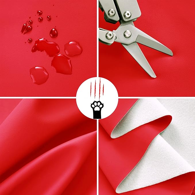 Toddler Booster Seat for Dining Table, 2 Elastic Seat Belts, Anti Scratch PU Skin-Friendly, Waterproof, Anti-Wrinkle, Detachable Non-Slip Bottom - Red