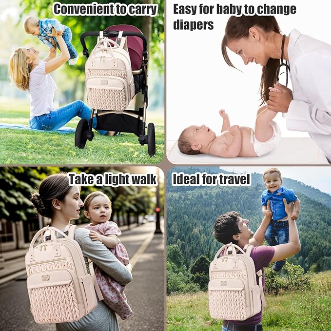 Diaper Bag Backpack,Stylish Baby Diaper Bag,Waterproof Travel Diaper Backpacks Baby Bags with Changing Pad,Stroller Straps,Insulated Pockets (Beige)