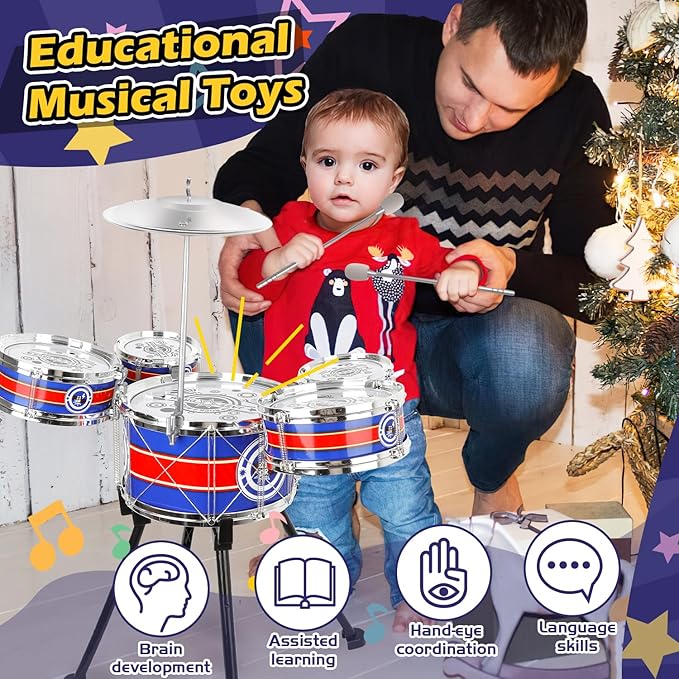 Toddler Jazz Drum Set Upgraded Kit with 5 Drums - Music Toys for 3-5 Year Old Boys & Girls