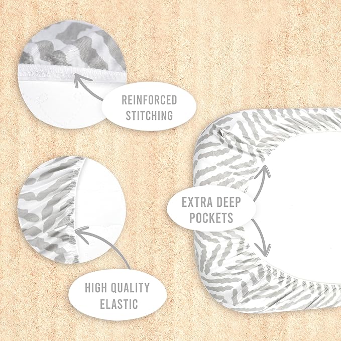 3-Pack Organic Fitted Bassinet Sheets, Compatible with Halo, Snoo, Graco, Dream On Me, Delta, and Other Standard Size Bassinets - Fits Oval, Hourglass, & Rectangle Shapes (Size 32 x 16 x 4 Inches)