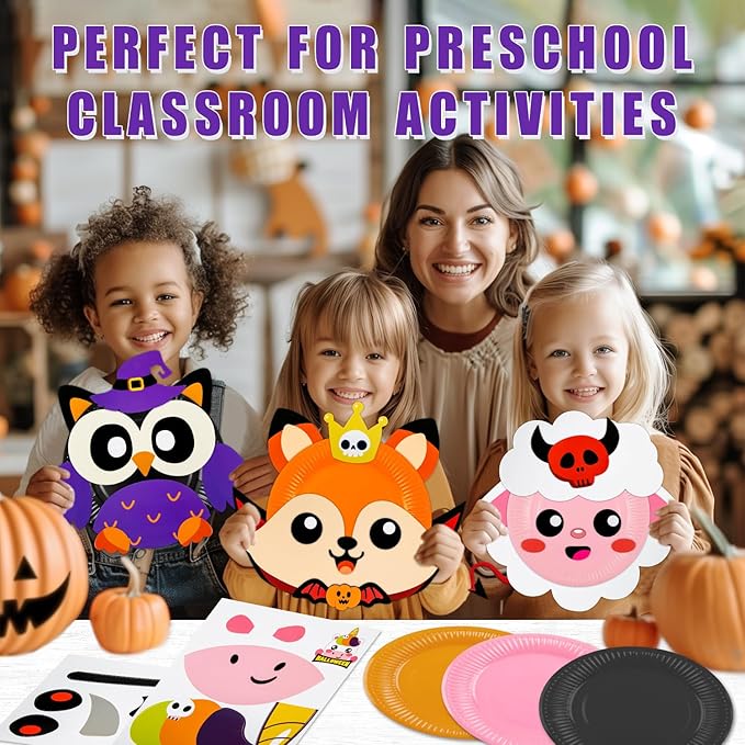 16 Pack Arts and Crafts for Kids, Toddler Crafts Animal Paper Plate Art Kit Gift for 3 4 5 6 Year Old Boys Girls DIY Kids for Birthday Party Favor Preschool Classroom Party Games (Halloween)