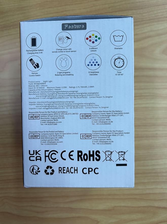 WHA&DARREN Night Light for Kids, Bunny Night Light, Silicone Nursery Light for Baby and Toddler, Animal Night Lights for Girls and Boys, Cute Lamps for Bedroom