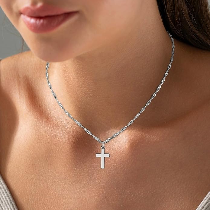 Cross Necklace for Women Trendy - Dainty 18K Real Gold Plated Minimalist Cross Necklace Non Tarnish Waterproof Trendy Cute Simple Small Necklaces Easter Christian Religious Faith Jewelry Gifts