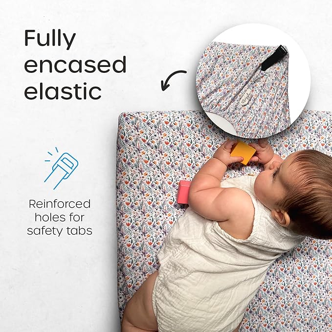 Quiggly Travel Crib Sheets for Guava Lotus, 2 Pack Organic Cotton Jersey Knit, Vibrant Floral Patterns - Fits Mattresses for Boys & Girls (Travel Crib, Wildflower Dreamin')