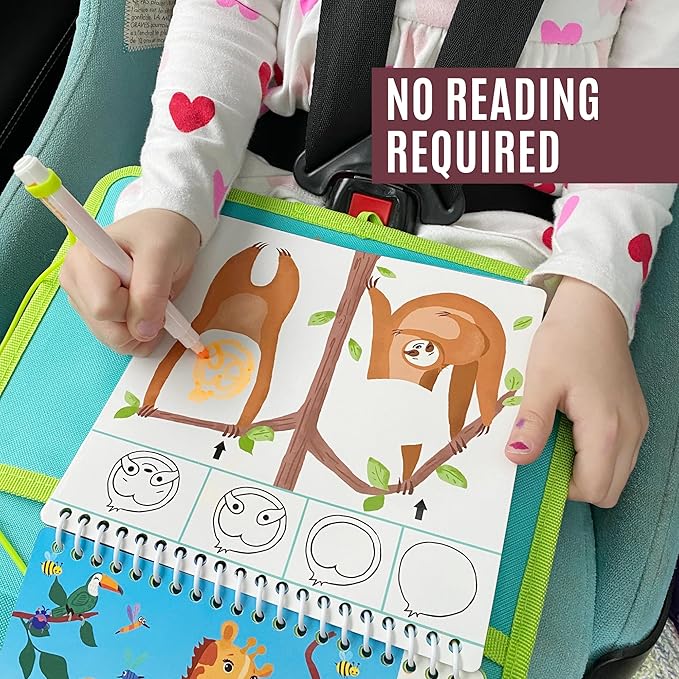 Totebook Kids Travel Educational Activity Book with Washable Markers - Car and Airplane Activities, Learning Toys for Toddlers- Search and Find, Reusable Stickers for Ages 4, 5, 6 (Jungle)