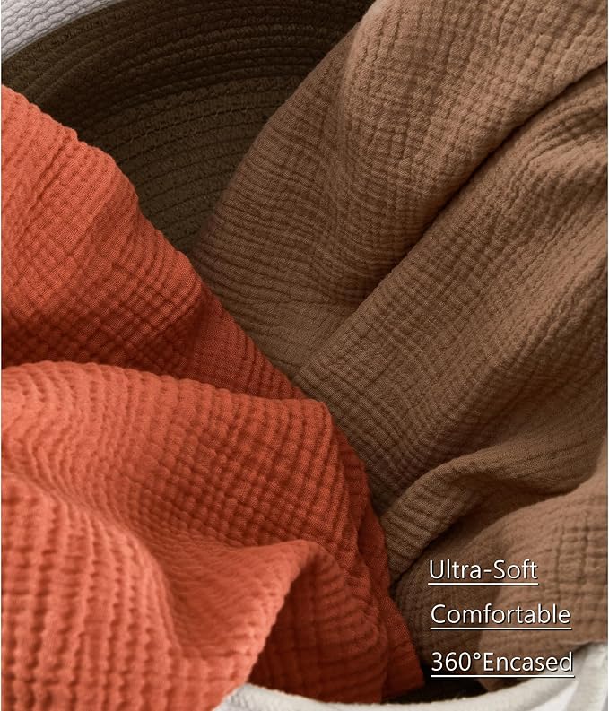 TILLYOU Muslin Bassinet Sheets Girls Boys, 100% Cotton Bassinet Sheets, Fit Oval, Rectangle and Square Mattress, 2 Pack，Caramel&Brown