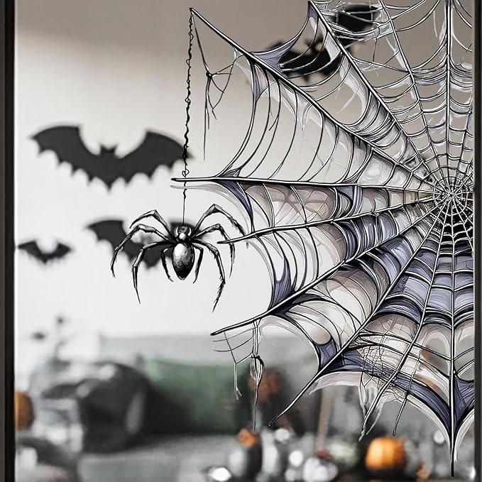 1 Sheet Halloween Spider Web Window Clings Stickers Double Sided Window Decals Party Decorations Black Spider Halloween Stickers for Glass Window Stickers for Home Shop Glass Supplies