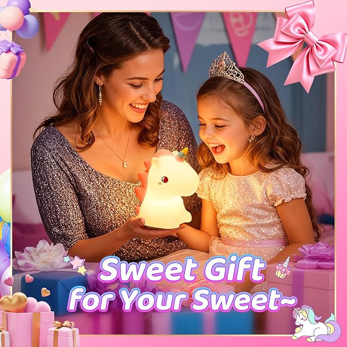 Unicorn Toys for Girls Age 4-6, 16 Colors Night Light for Kids Night Light, Silicone+Dimmable Toys for Girls, Toddler, Baby, Rechargeable Nightlight for Kids Room