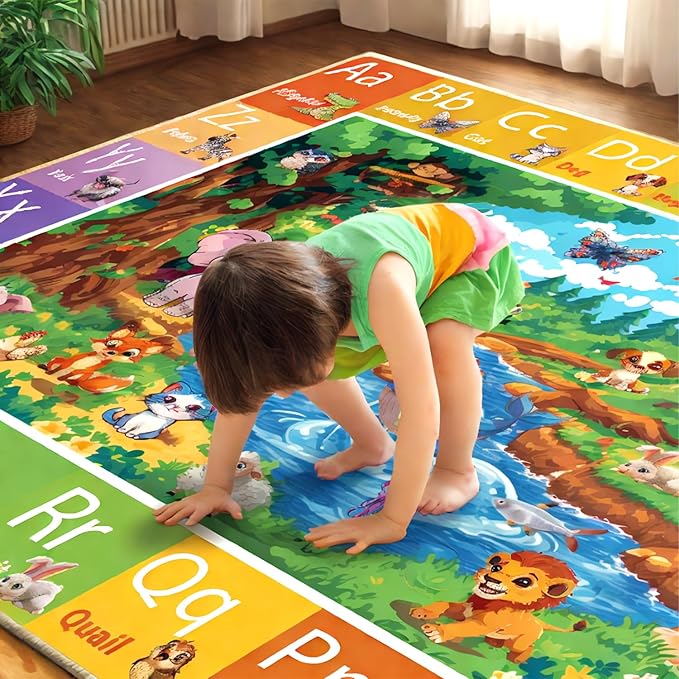 ABC Rug for Kids Room, ABC Baby Mats for Floor Toddlers, Alphabet Play Mat Elementary Preschool Kid's Rugs with Animal Illustrations - (78.7X59 Inches)