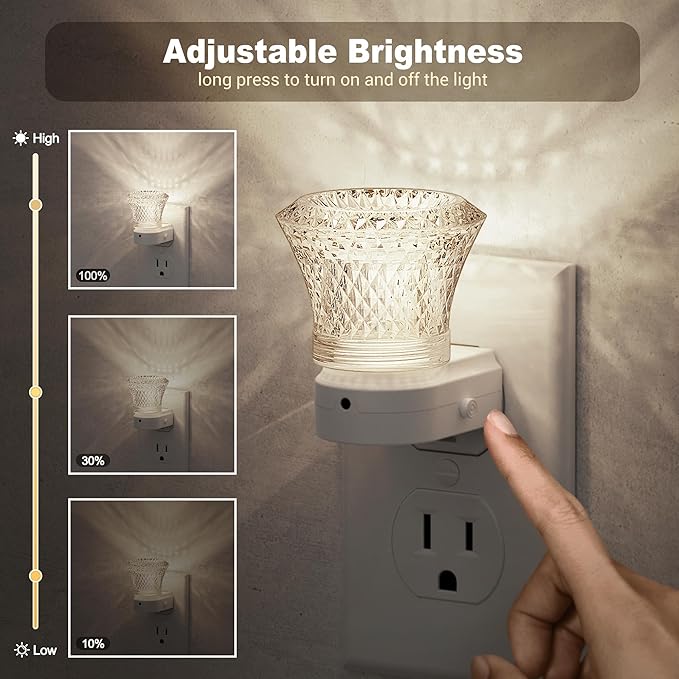 JandCase LED Night Light Plug in, Night Lights Plug into Wall [2 Pack] with Dusk to Dawn Light Sensor, 5000K Daylight White Night Light, Adjustable Brightness Nightlight for Kids Bathroom Bedroom