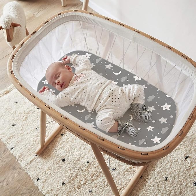 Stretch Fitted Bassinet Sheet Set BROLEX 2 Pack Cradle Sheets for Bassinet Pad/Mattress,Unisex Boys Girls,Ultra Soft,Rainbow Stars