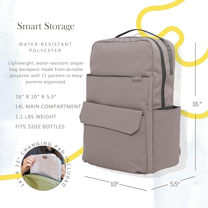 RED ROVR Roo Lightweight 1 LB Diaper Bag Backpack | 11 organizational pockets| Durable & Water-Resistant (Truffle)