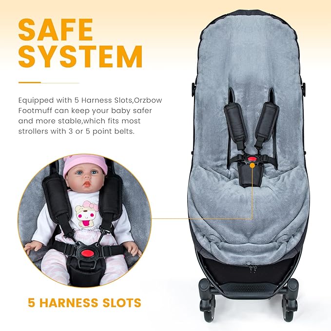 Orzbow Warm Bunting Bag Universal,Stroller Sleeping Bag Cold Weather,Waterproof Toddler Footmuff (Black)
