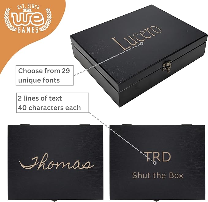 WE Games Custom Engraved Treasure Box with Lid & Brass Latch - Black Stained