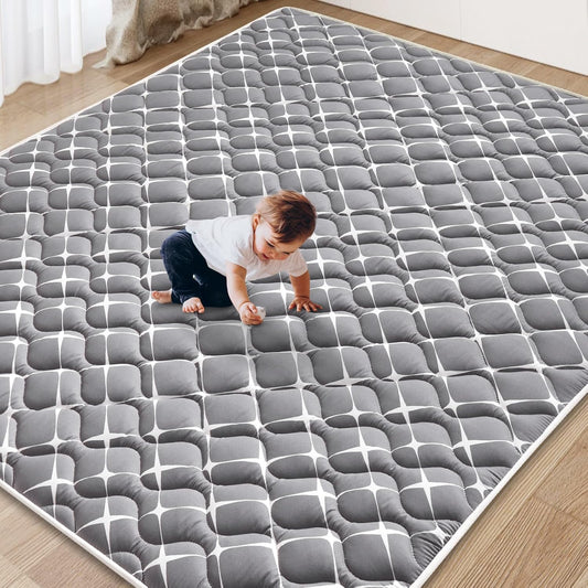 Vibe bear Baby Play Mat 6ft X 4ft, Thicker Foam One-Piece Crawling Mat, Extra Large Anti- Slip Crawling Mat Activity Playmats for Babies,Toddlers, Infants, Play & Tummy Time, Grey White, IY-21