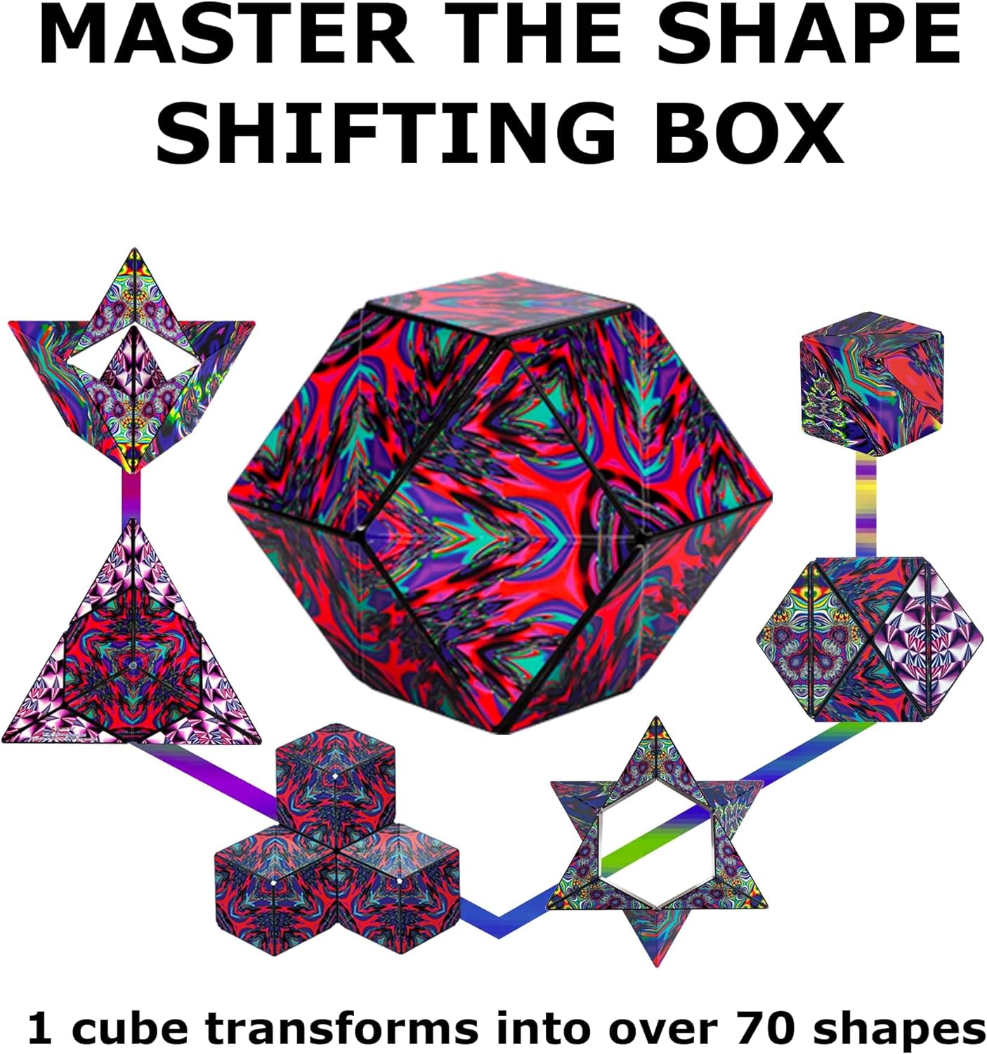 Shashibo Shape Shifting Box - Award-Winning Fidget Toy w/ 36 Rare Earth Magnets - Fidget Cube Transforms Into Over 70 Shapes, Sensory Toy Gift for Kids, Teens, and Adults (Chaos)